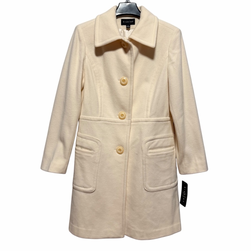 Braetan Cream Wool Blend Coat  – Classic Warm Winter Dress Coat L